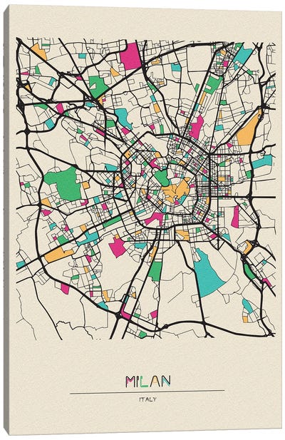 Milan, Italy Map Canvas Art Print - City Maps