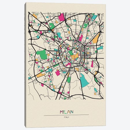 Milan, Italy Map Canvas Print #ADA564} by Ayse Deniz Akerman Art Print