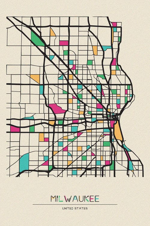 Milwaukee, Wisconsin Map by Ayse Deniz Akerman wall art