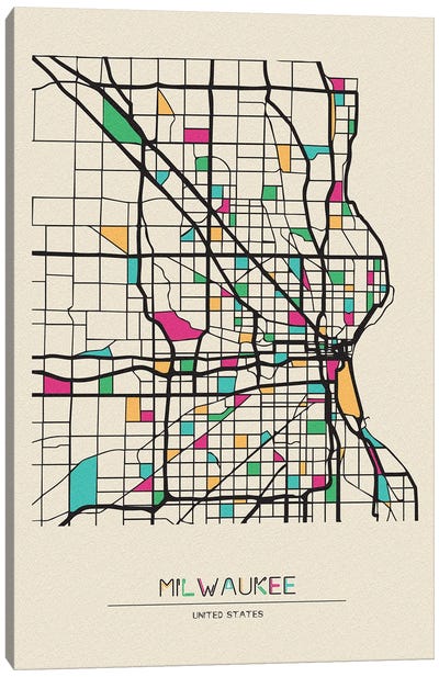 Milwaukee, Wisconsin Map Canvas Art Print - Wisconsin Art
