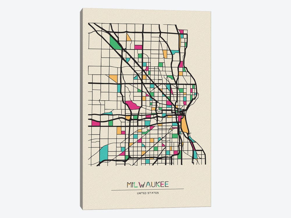 Milwaukee, Wisconsin Map by Ayse Deniz Akerman 1-piece Canvas Wall Art
