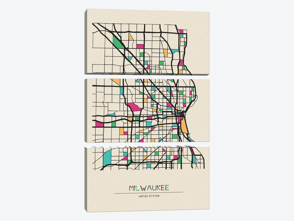 Milwaukee, Wisconsin Map by Ayse Deniz Akerman 3-piece Canvas Art