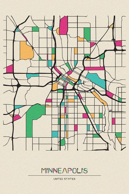 Minneapolis, Minnesota Map by Ayse Deniz Akerman wall art