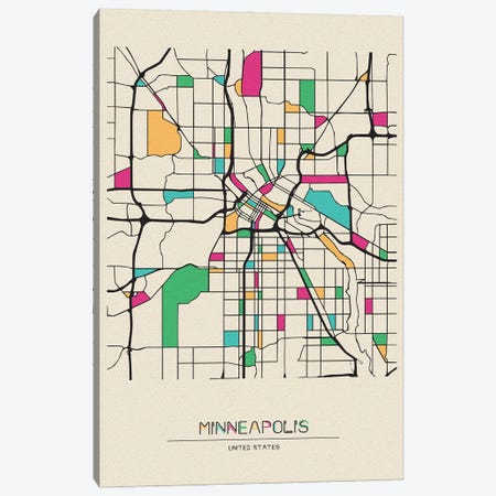 Minneapolis, Minnesota Map Canvas Print #ADA566} by Ayse Deniz Akerman Canvas Print