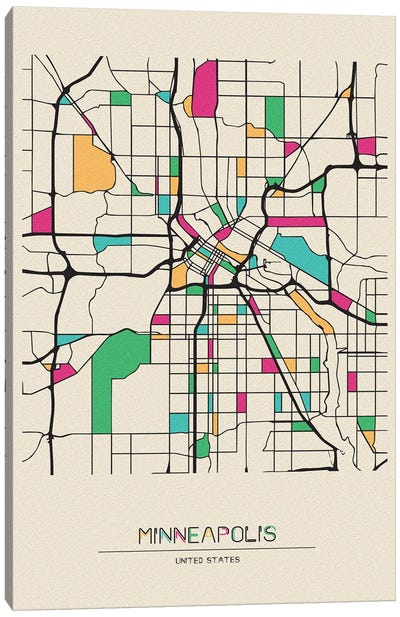 Minneapolis, Minnesota Map Canvas Art Print - Ayse Deniz Akerman