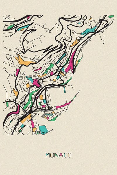 Monaco Map by Ayse Deniz Akerman multi panel art