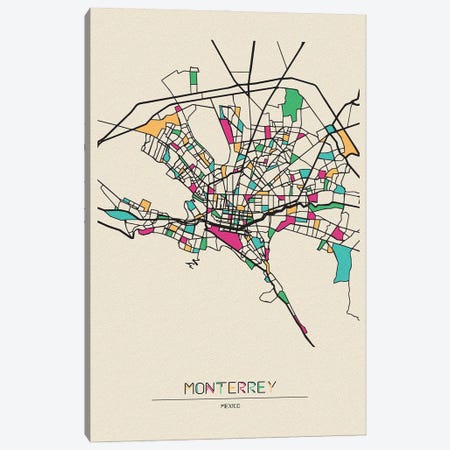 Monterrey, Mexico Map Canvas Print #ADA568} by Ayse Deniz Akerman Canvas Art