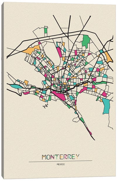 Monterrey, Mexico Map Canvas Art Print - Ayse Deniz Akerman