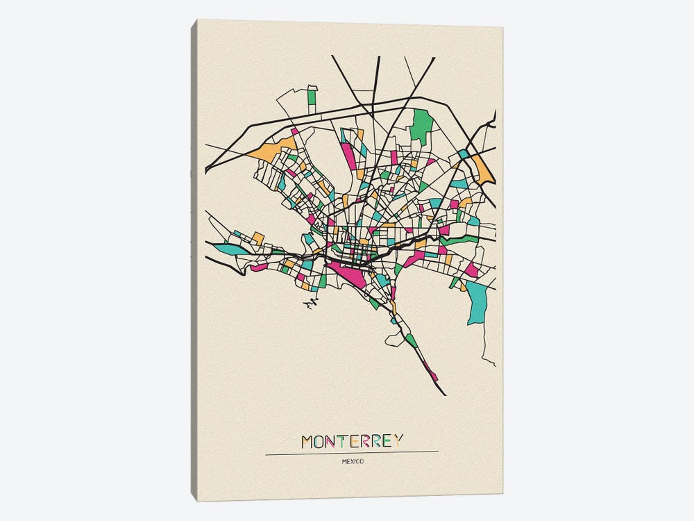 Monterrey, Mexico Map by Ayse Deniz Akerman 1-piece Art Print