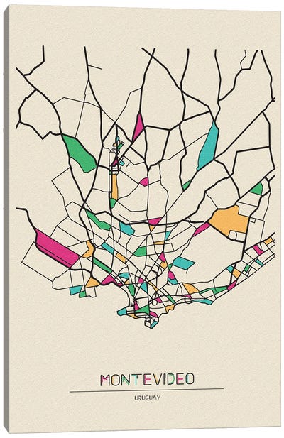 Montevideo, Uruguay Map Canvas Art Print - City Maps