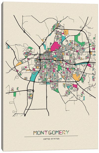 Montgomery, Alabama Map Canvas Art Print - City Maps