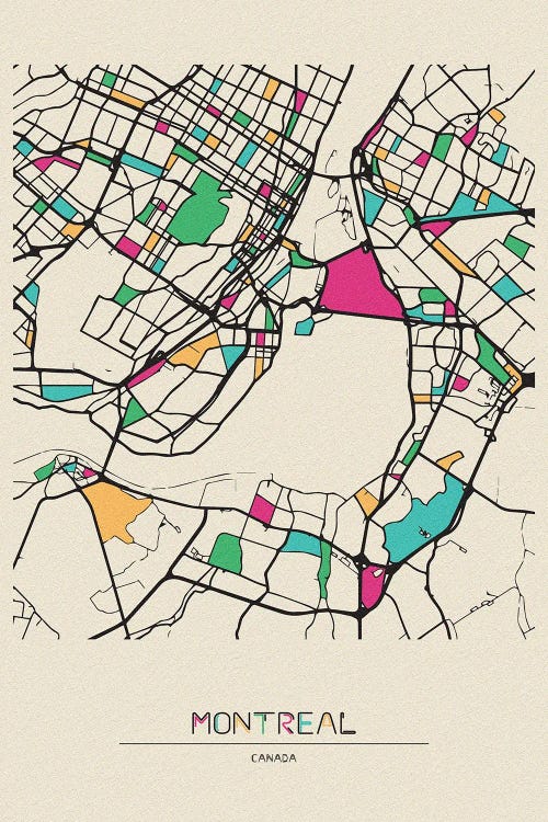 Montreal, Canada Map by Ayse Deniz Akerman wall art