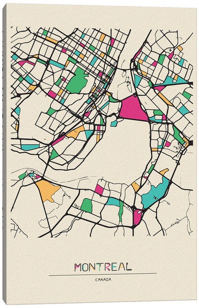 Montreal, Canada Map Canvas Art Print - Quebec Art