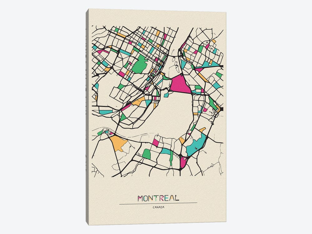 Montreal, Canada Map by Ayse Deniz Akerman 1-piece Canvas Print