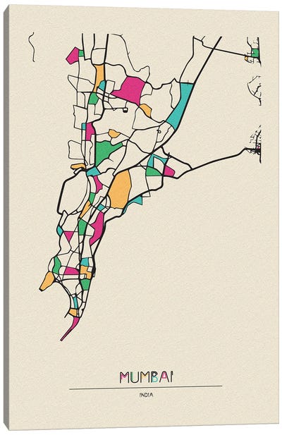 Mumbai, India Map Canvas Art Print - City Maps