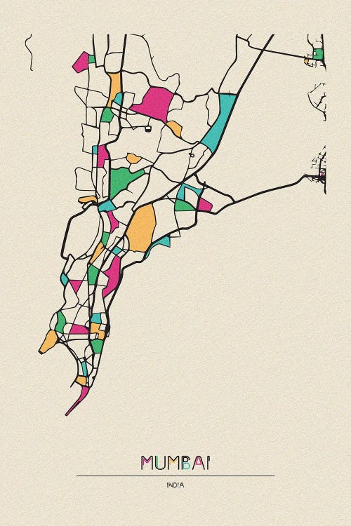 Mumbai, India Map by Ayse Deniz Akerman wall art