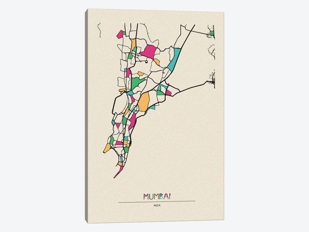 Mumbai, India Map by Ayse Deniz Akerman 1-piece Art Print
