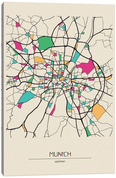 Munich, Germany Map Canvas Art Print - Ayse Deniz Akerman