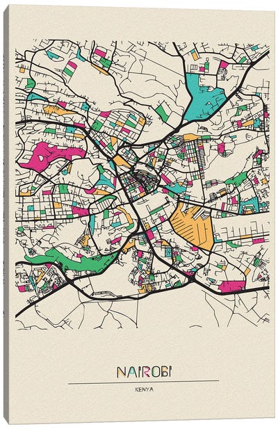 Nairobi, Kenya Map Canvas Art Print - Ayse Deniz Akerman