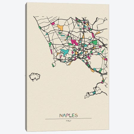 Naples, Italy Map Canvas Print #ADA576} by Ayse Deniz Akerman Canvas Wall Art