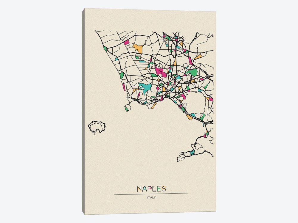 Naples, Italy Map by Ayse Deniz Akerman 1-piece Canvas Wall Art