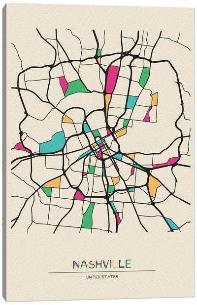 Nashville, Tennessee Map Canvas Art Print - City Maps