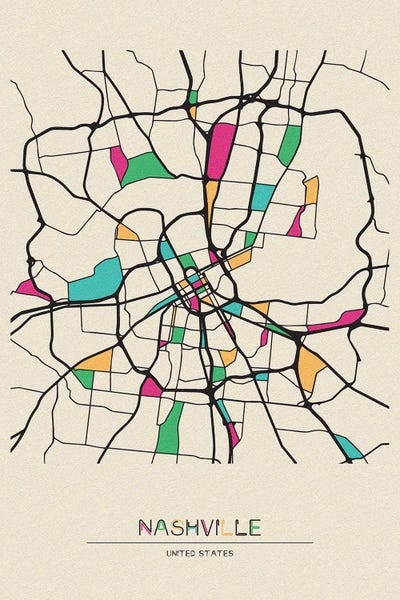 Ayse Deniz Akerman: Nashville, Tennessee Map by Ayse Deniz Akerman