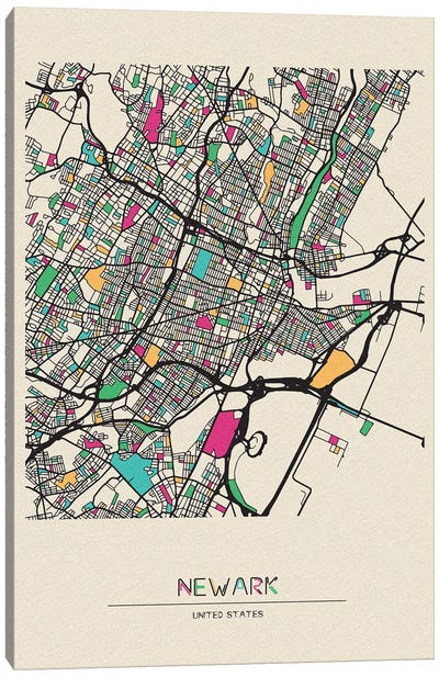 Newark, New Jersey Map Canvas Art Print - New Jersey Art