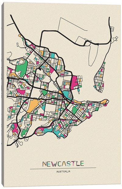Newcastle, Australia Map Canvas Art Print - City Maps