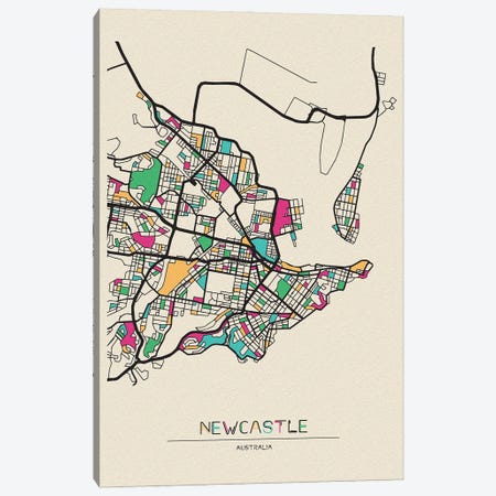 Newcastle, Australia Map Canvas Print #ADA579} by Ayse Deniz Akerman Canvas Art Print