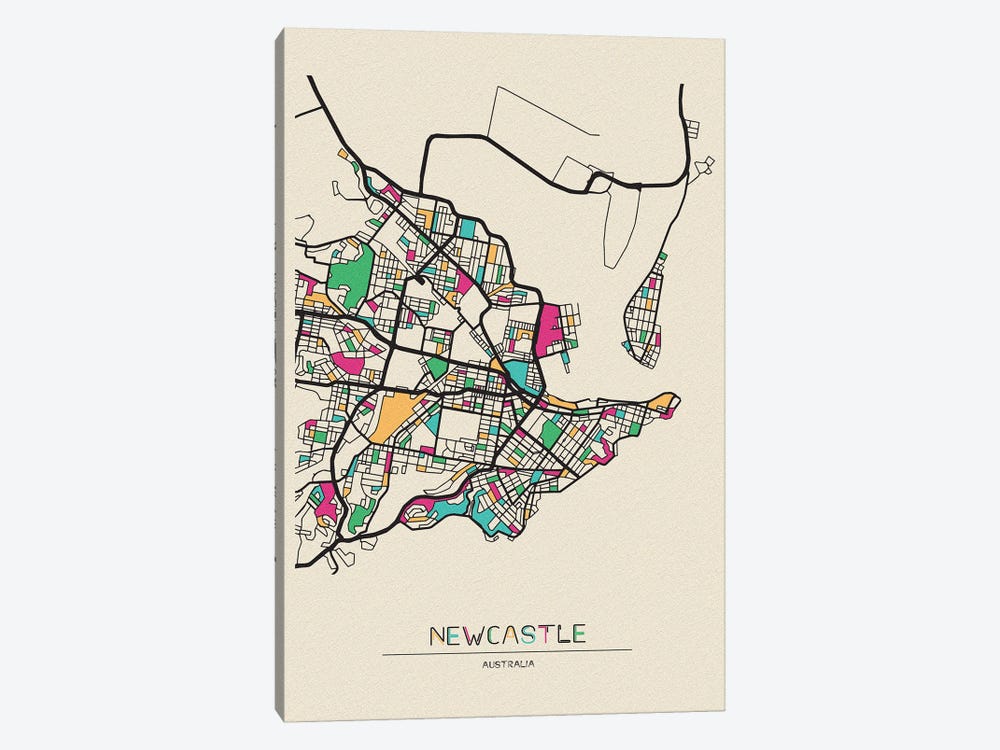 Newcastle, Australia Map by Ayse Deniz Akerman 1-piece Canvas Print