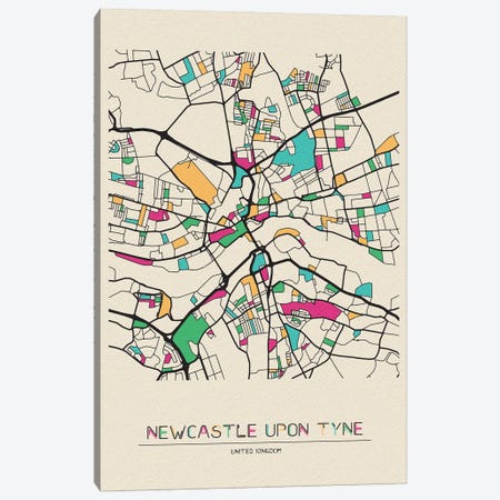 Newcastle upon Tyne, England Map Canvas Print #ADA580} by Ayse Deniz Akerman Canvas Artwork