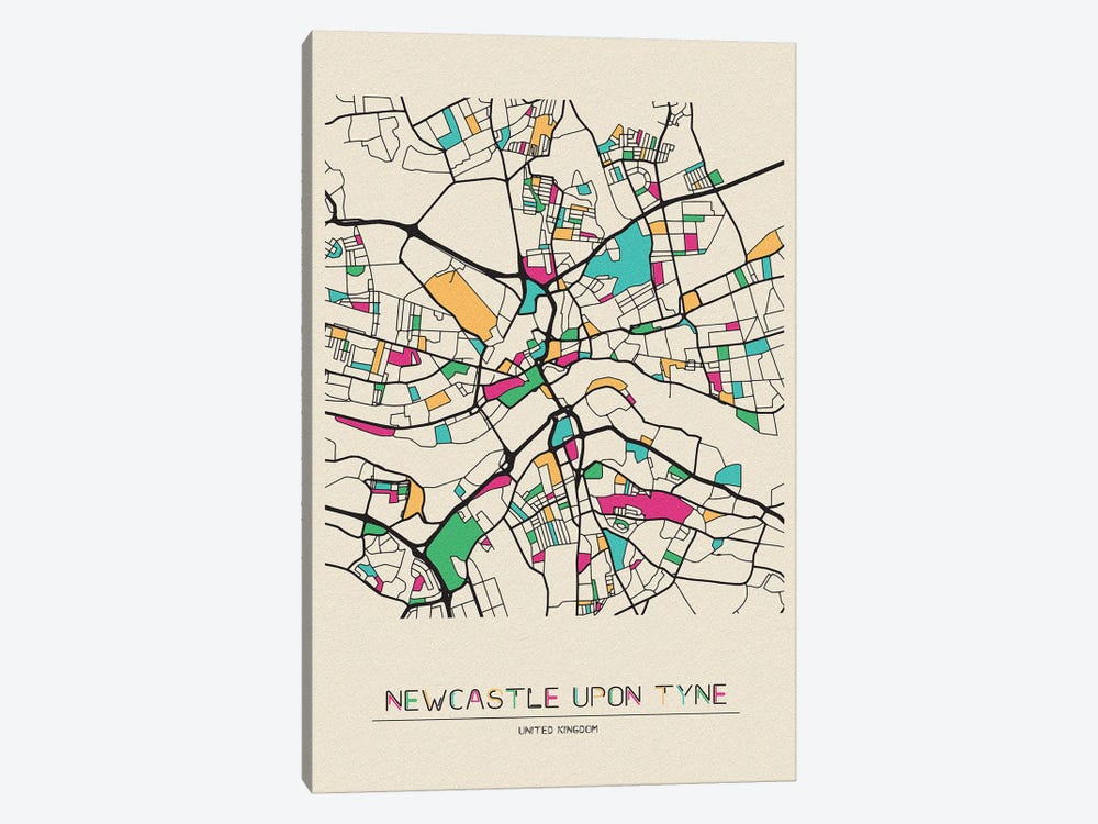 Newcastle upon Tyne, England Map by Ayse Deniz Akerman 1-piece Canvas Art Print