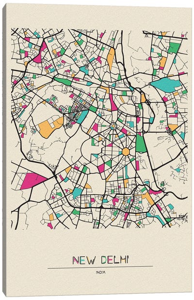 New Delhi, India Map Canvas Art Print
