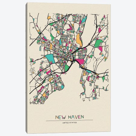 New Haven, Connecticut Map Canvas Print #ADA582} by Ayse Deniz Akerman Canvas Artwork