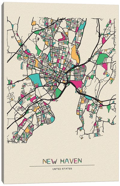 New Haven, Connecticut Map Canvas Art Print - Ayse Deniz Akerman