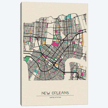 New Orleans, Louisiana Map Canvas Print #ADA583} by Ayse Deniz Akerman Canvas Art