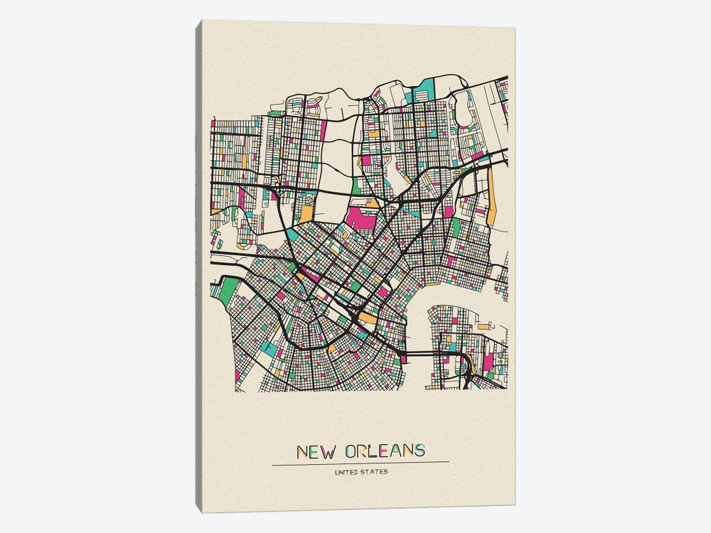 New Orleans, Louisiana Map by Ayse Deniz Akerman 1-piece Canvas Art