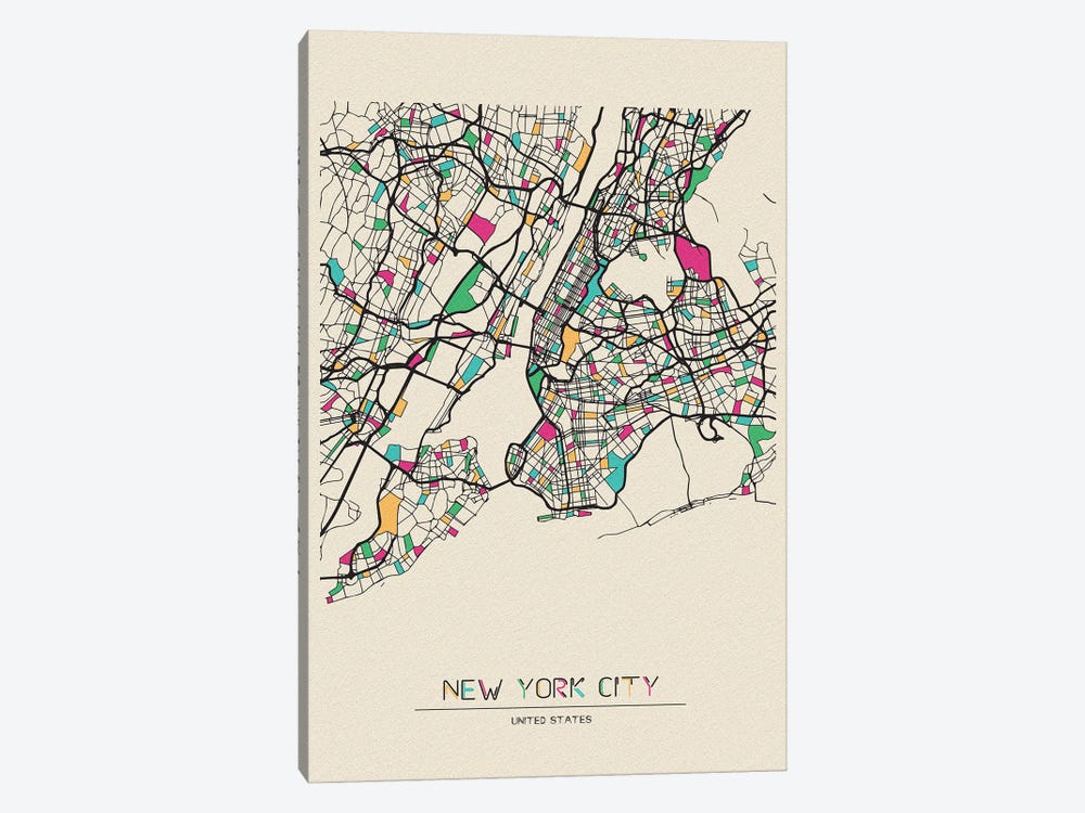 New York City, US Map by Ayse Deniz Akerman 1-piece Canvas Art Print