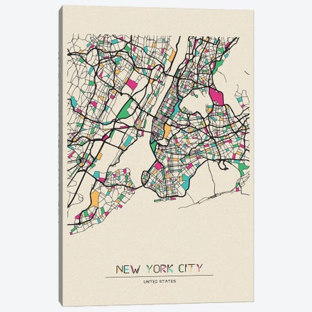 New York City, US Map Canvas Print #ADA584} by Ayse Deniz Akerman Art Print