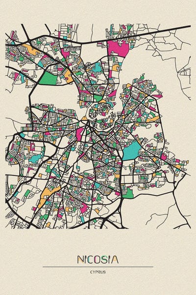 Nicosia Cyprus Map Canvas Print By Ayse Deniz Akerman ICanvas   ADA586