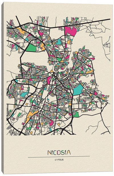 Nicosia, Cyprus Map Canvas Art Print - City Maps
