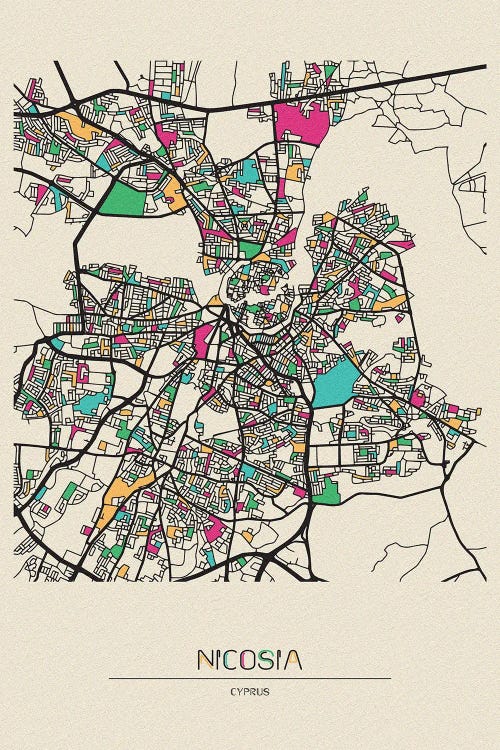 Nicosia, Cyprus Map by Ayse Deniz Akerman wall art