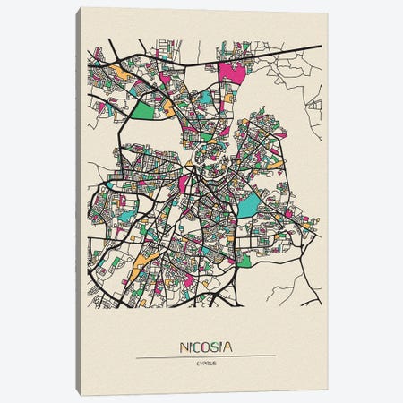 Nicosia, Cyprus Map Canvas Print #ADA586} by Ayse Deniz Akerman Canvas Print