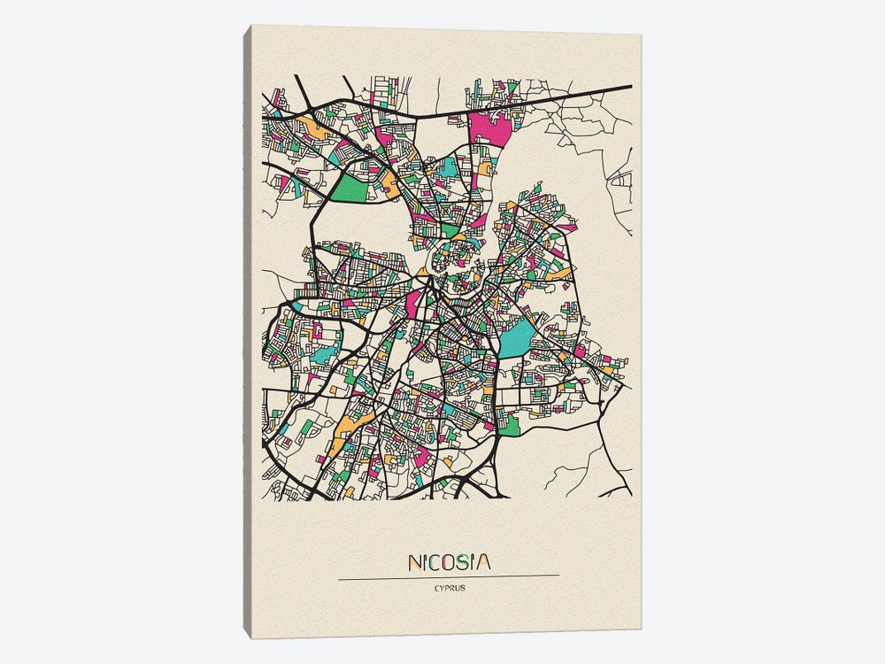 Nicosia, Cyprus Map by Ayse Deniz Akerman 1-piece Canvas Art Print