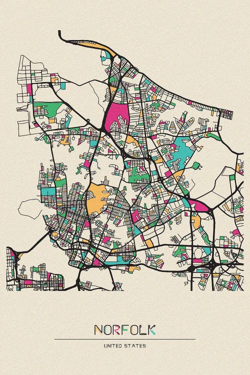 Norfolk, Virginia Map by Ayse Deniz Akerman wall art