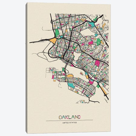 Oakland, California Map Canvas Print #ADA588} by Ayse Deniz Akerman Canvas Art