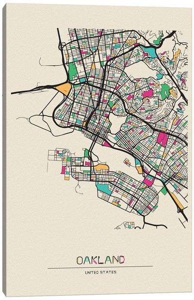 Oakland, California Map Canvas Art Print - Ayse Deniz Akerman