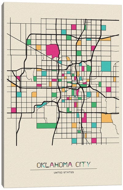 Oklahoma City, USA Map Canvas Art Print - Oklahoma Art
