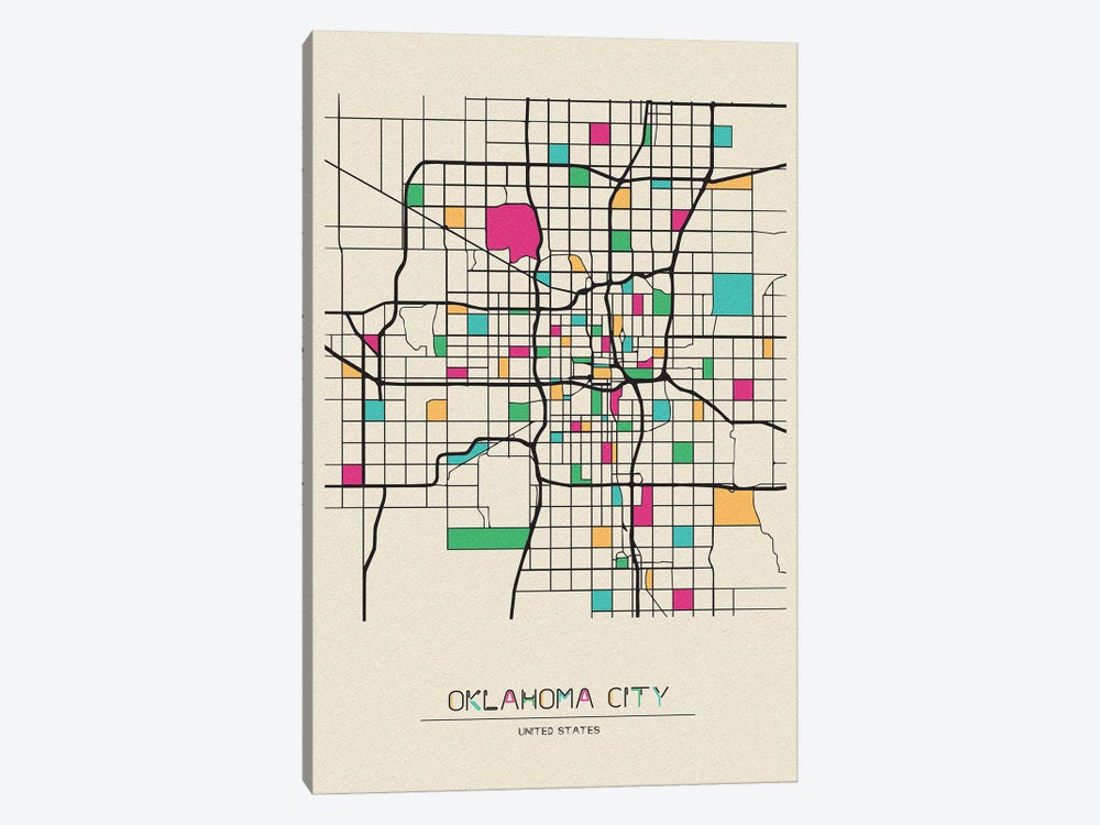 Oklahoma City, USA Map by Ayse Deniz Akerman 1-piece Canvas Artwork